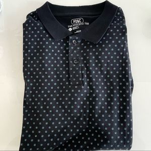 NWT PD&C Mens Golf Polo - Black w/ Blue floral print - Size XL